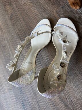 Rene Caovilla Ivory Crystal Floral Slingback Sandals